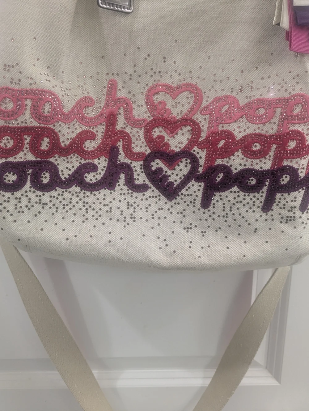Coach Poppy white Canvas Graffiti Glam Tote With Bling - Picture 3 of 7